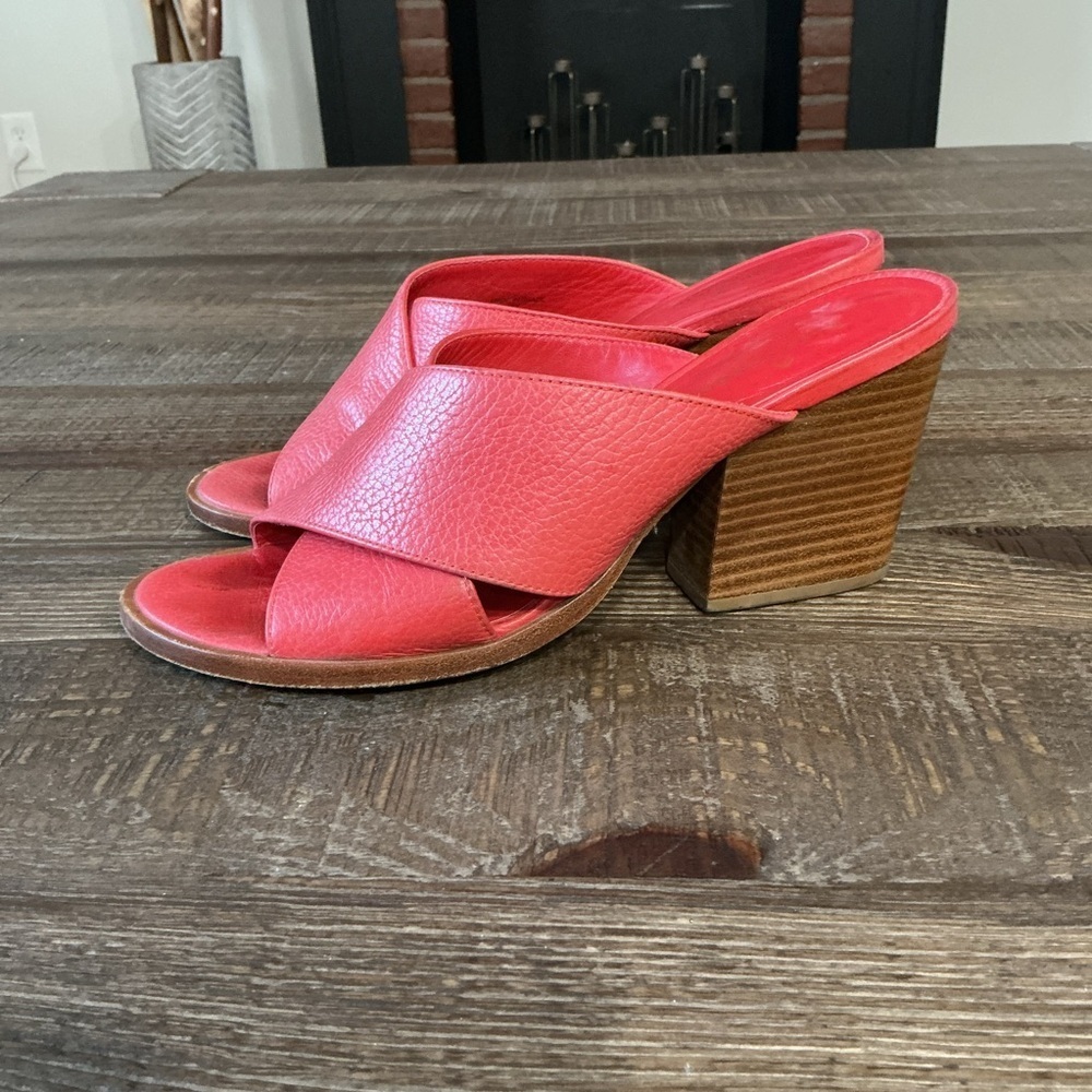 Kate Spade Felda Leather Criss Cross Open Toe Block Heel Sandals Slides Red 8